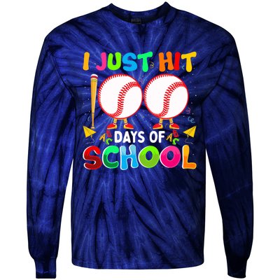 I Just Hit 100 Days Of School Baseball 100th Day Boy Girl Tie-Dye Long Sleeve Shirt