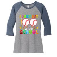 I Just Hit 100 Days Of School Baseball 100th Day Boy Girl Women's Tri-Blend 3/4-Sleeve Raglan Shirt