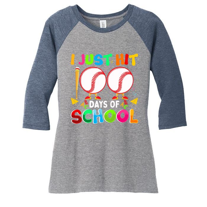 I Just Hit 100 Days Of School Baseball 100th Day Boy Girl Women's Tri-Blend 3/4-Sleeve Raglan Shirt