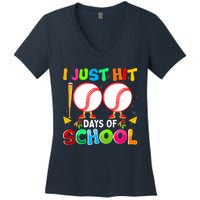 I Just Hit 100 Days Of School Baseball 100th Day Boy Girl Women's V-Neck T-Shirt