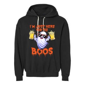 Im Just Here For The Boos Ghost Drinking Halloween Beer Garment-Dyed Fleece Hoodie