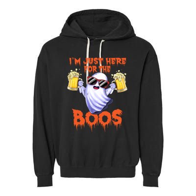 Im Just Here For The Boos Ghost Drinking Halloween Beer Garment-Dyed Fleece Hoodie