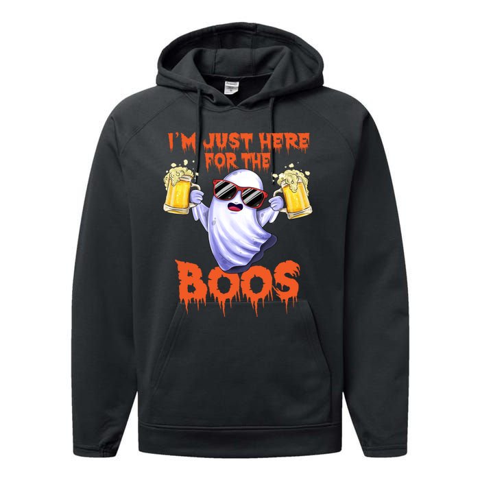 Im Just Here For The Boos Ghost Drinking Halloween Beer Performance Fleece Hoodie