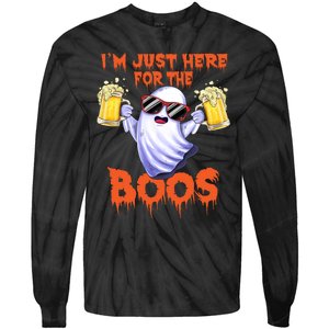 Im Just Here For The Boos Ghost Drinking Halloween Beer Tie-Dye Long Sleeve Shirt