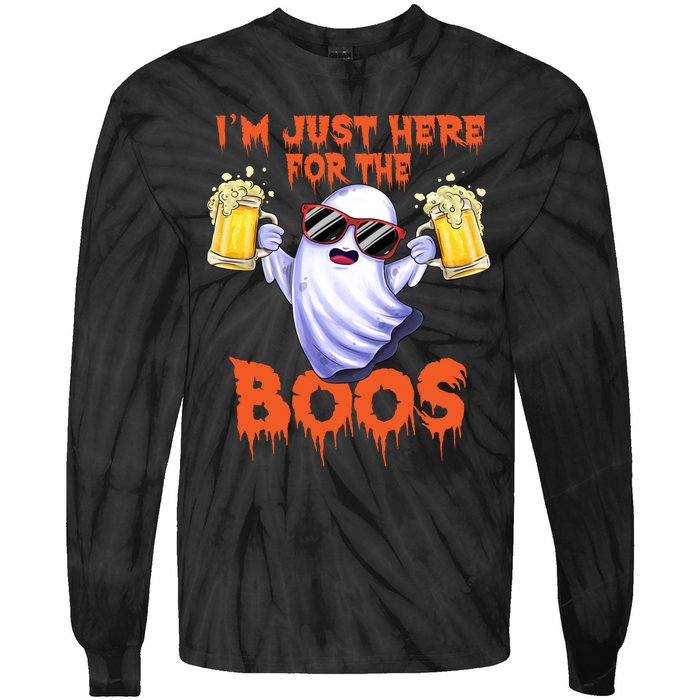 Im Just Here For The Boos Ghost Drinking Halloween Beer Tie-Dye Long Sleeve Shirt