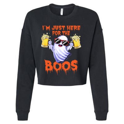 Im Just Here For The Boos Ghost Drinking Halloween Beer Cropped Pullover Crew