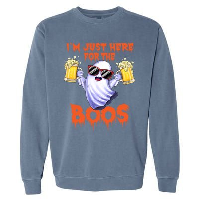 Im Just Here For The Boos Ghost Drinking Halloween Beer Garment-Dyed Sweatshirt