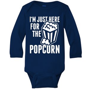 Im Just Here For The Popcorn Baby Long Sleeve Bodysuit