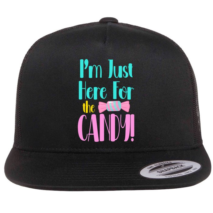 Im Just Here For The Candy Halloween Flat Bill Trucker Hat