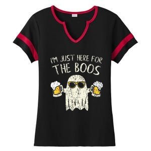 Im Just Here For The Boos Funny Gift Halloween Ghost Ladies Halftime Notch Neck Tee