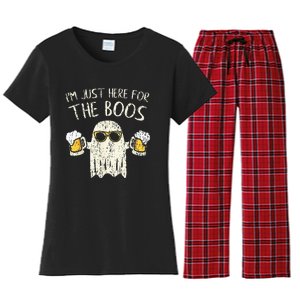 Im Just Here For The Boos Funny Gift Halloween Ghost Women's Flannel Pajama Set