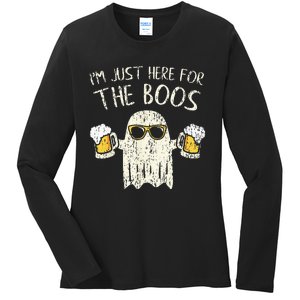 Im Just Here For The Boos Funny Gift Halloween Ghost Ladies Long Sleeve Shirt