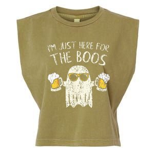 Im Just Here For The Boos Funny Gift Halloween Ghost Garment-Dyed Women's Muscle Tee