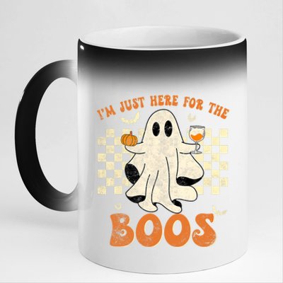 IM Just Here For The Boos Ghost Retro Groovy Halloween 11oz Black Color Changing Mug