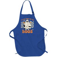 IM Just Here For The Boos Ghost Retro Groovy Halloween Full-Length Apron With Pockets