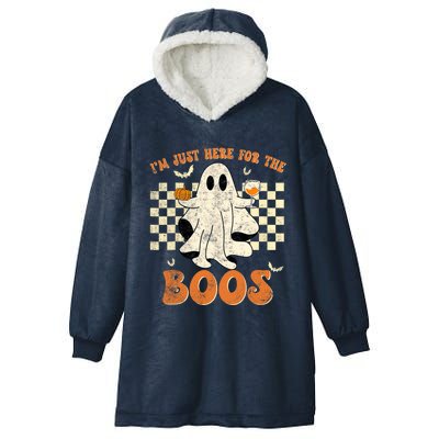 IM Just Here For The Boos Ghost Retro Groovy Halloween Hooded Wearable Blanket