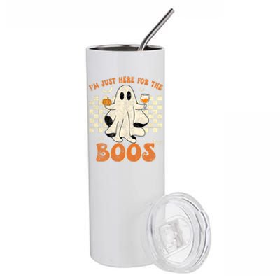 IM Just Here For The Boos Ghost Retro Groovy Halloween Stainless Steel Tumbler