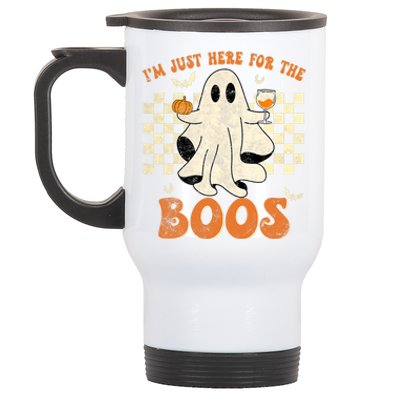 IM Just Here For The Boos Ghost Retro Groovy Halloween Stainless Steel Travel Mug