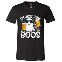 IM Just Here For The Boos Funny Halloween Ghost V-Neck T-Shirt