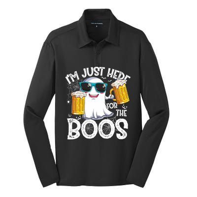 IM Just Here For The Boos Funny Halloween Ghost Silk Touch Performance Long Sleeve Polo