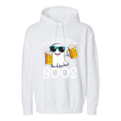 IM Just Here For The Boos Funny Halloween Ghost Garment-Dyed Fleece Hoodie