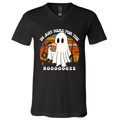 IM Just Here For The Booze Funny Halloween Beer Lover Ghost V-Neck T-Shirt