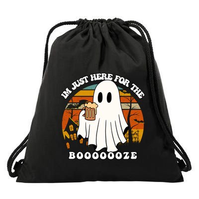 IM Just Here For The Booze Funny Halloween Beer Lover Ghost Drawstring Bag