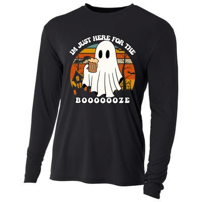 IM Just Here For The Booze Funny Halloween Beer Lover Ghost Cooling Performance Long Sleeve Crew