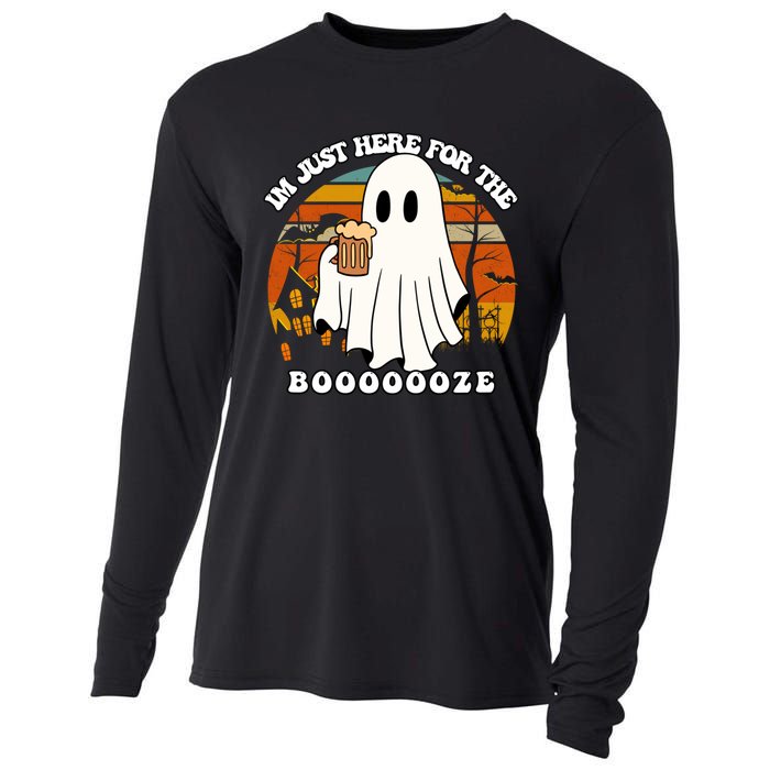 IM Just Here For The Booze Funny Halloween Beer Lover Ghost Cooling Performance Long Sleeve Crew