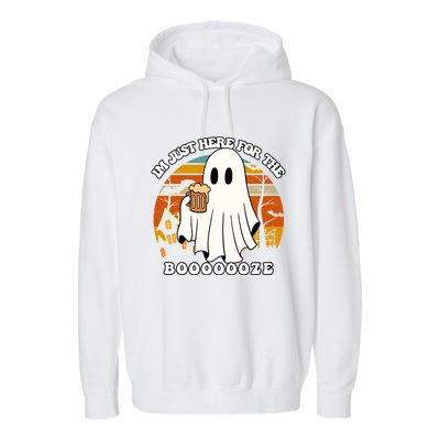 IM Just Here For The Booze Funny Halloween Beer Lover Ghost Garment-Dyed Fleece Hoodie