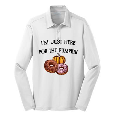 IM Just Here For The Pumpkin Donuts Funny Halloween Design Silk Touch Performance Long Sleeve Polo