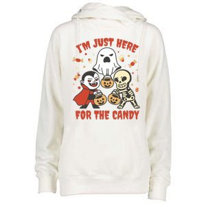 I'm Just Here For The Candy Halloween Costume Funny Womens Funnel Neck Pullover Hood