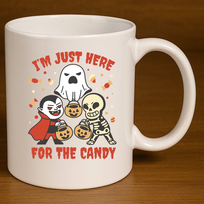 I'm Just Here For The Candy Halloween Costume Funny 11oz C Handle Ceramic Mug
