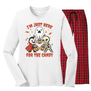 I'm Just Here For The Candy Halloween Costume Funny Women's Long Sleeve Flannel Pajama Set 