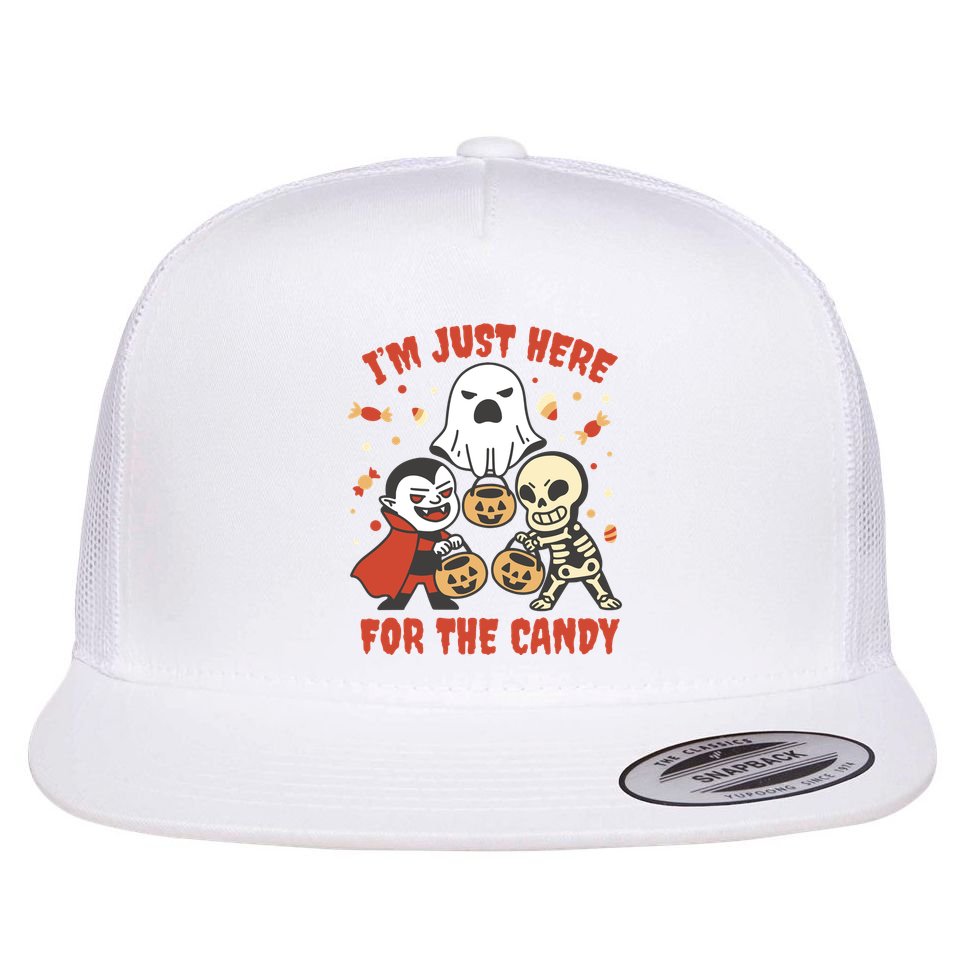 I'm Just Here For The Candy Halloween Costume Funny Flat Bill Trucker Hat