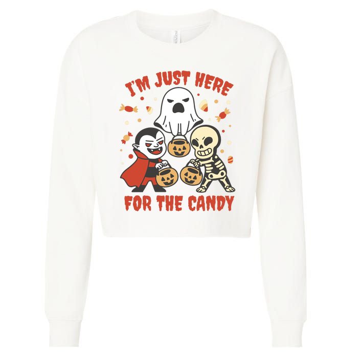 I'm Just Here For The Candy Halloween Costume Funny Cropped Pullover Crew