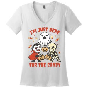 I'm Just Here For The Candy Halloween Costume Funny Women's V-Neck T-Shirt