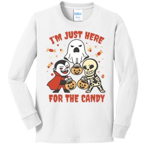 I'm Just Here For The Candy Halloween Costume Funny Kids Long Sleeve Shirt