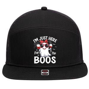 IM Just Here For The Boos Funny Halloween Women Ghost Wine 7 Panel Mesh Trucker Snapback Hat