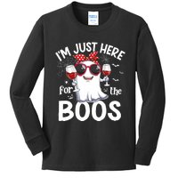 IM Just Here For The Boos Funny Halloween Women Ghost Wine Kids Long Sleeve Shirt