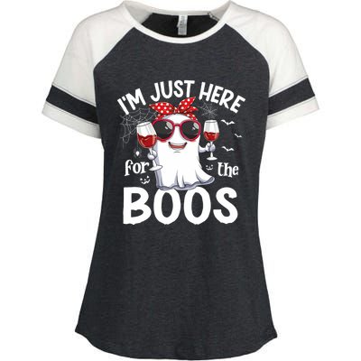 IM Just Here For The Boos Funny Halloween Women Ghost Wine Enza Ladies Jersey Colorblock Tee