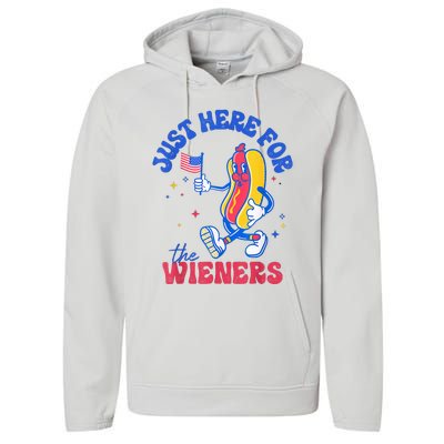 IM Just Here For The Wieners Funny Fourth Of July Hot Dog Performance Fleece Hoodie