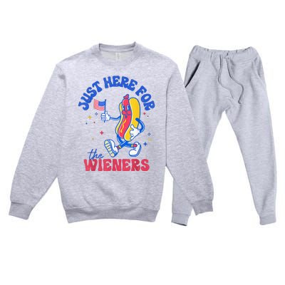 IM Just Here For The Wieners Funny Fourth Of July Hot Dog Premium Crewneck Sweatsuit Set