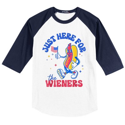 IM Just Here For The Wieners Funny Fourth Of July Hot Dog Baseball Sleeve Shirt