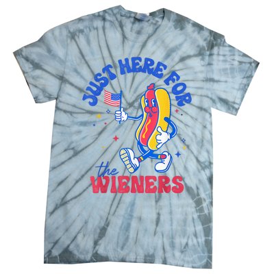 IM Just Here For The Wieners Funny Fourth Of July Hot Dog Tie-Dye T-Shirt