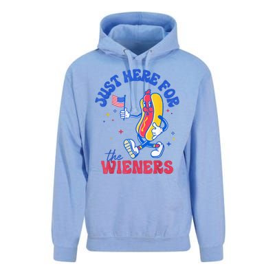 IM Just Here For The Wieners Funny Fourth Of July Hot Dog Unisex Surf Hoodie