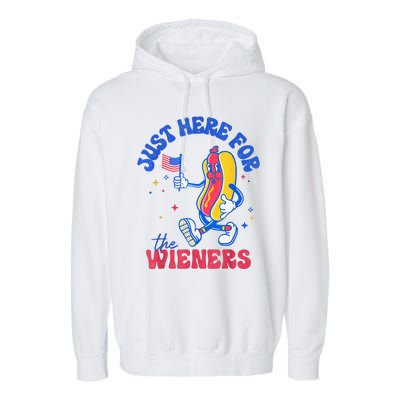 IM Just Here For The Wieners Funny Fourth Of July Hot Dog Garment-Dyed Fleece Hoodie