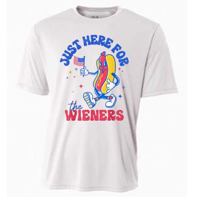 IM Just Here For The Wieners Funny Fourth Of July Hot Dog Cooling Performance Crew T-Shirt