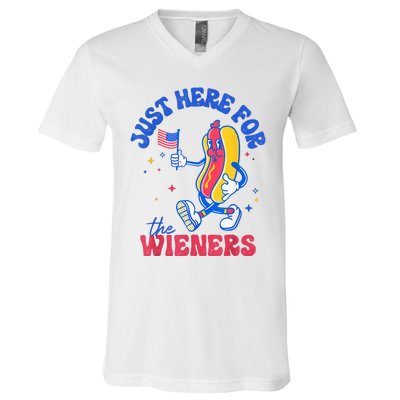 IM Just Here For The Wieners Funny Fourth Of July Hot Dog V-Neck T-Shirt