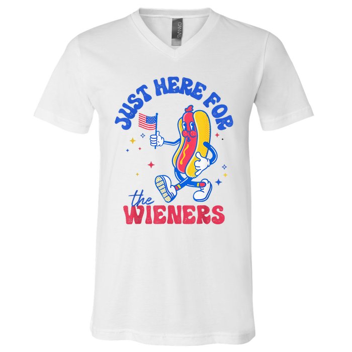 IM Just Here For The Wieners Funny Fourth Of July Hot Dog V-Neck T-Shirt